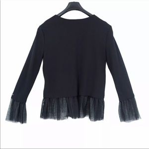 DREW Anthropologie Made in USA Stretch Top Shirt Organza Trim Women's Size Large